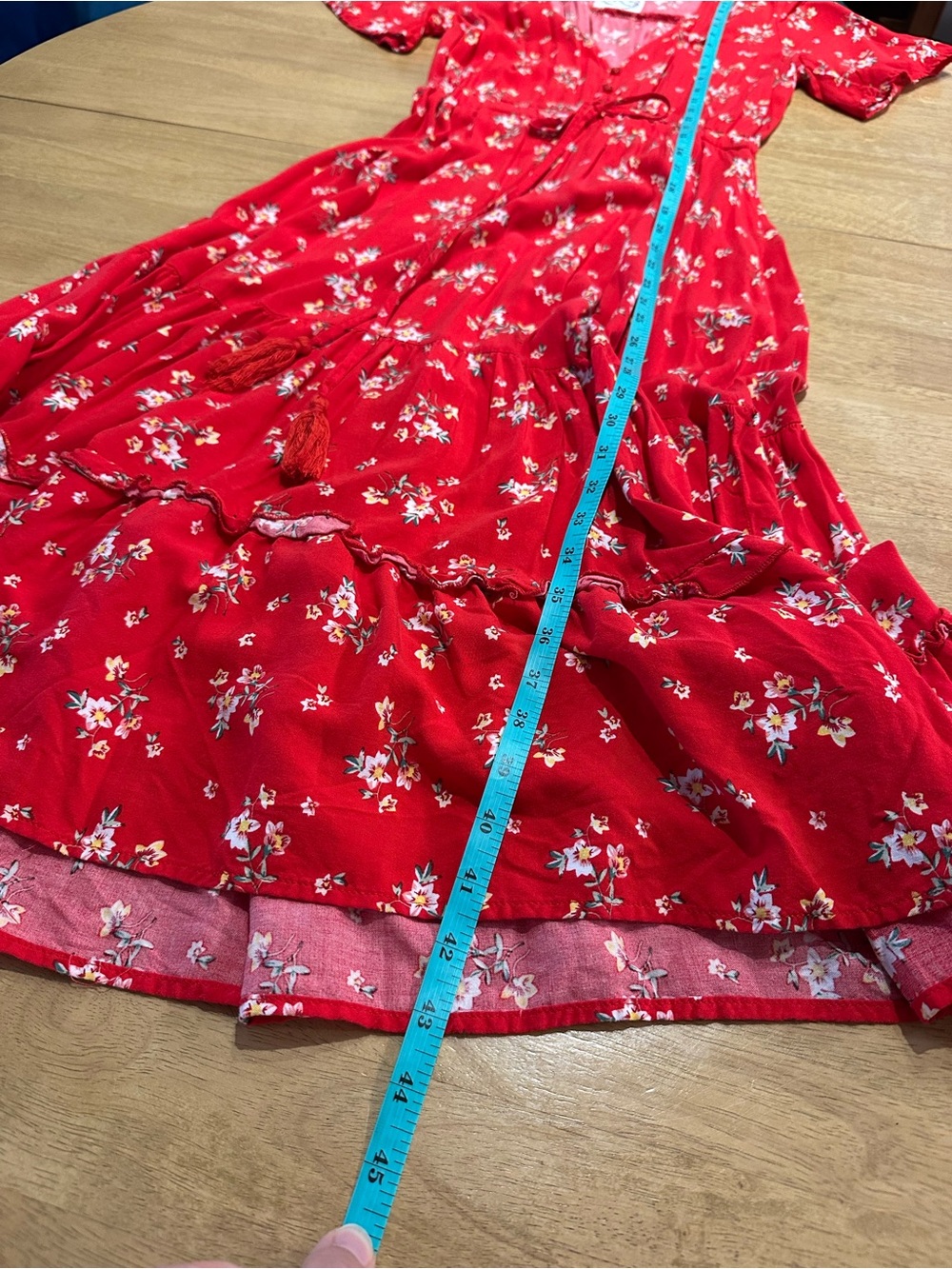 Sunday Mi Amor XS Red Floral Short Sleeve Midi Dress - Picture 9 of 10
